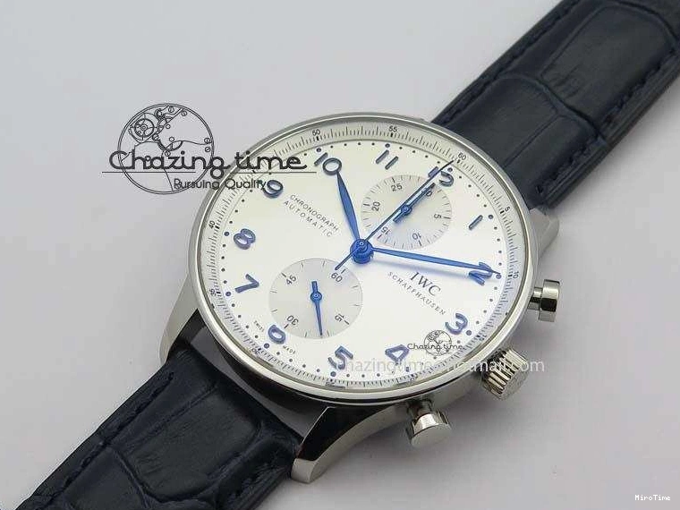 MIROTIME 0715 UrbanStyle Portuguese IW371446 ZF 1:1 Best Edition SS White Dial Blue Markers On Blue Leather Strap  A79350 V 7270